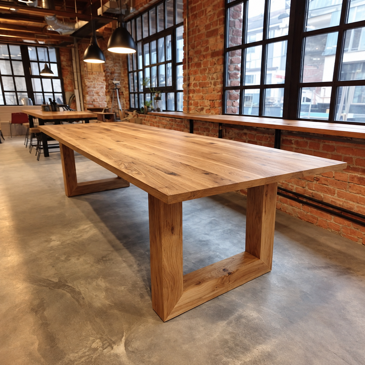 Portique dining table — solid oak top 1⅝ in thick and solid pine base, design visualization 9