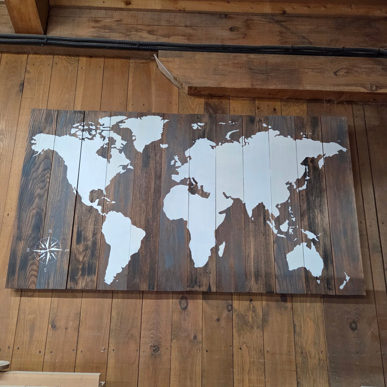 The Attic — One-of-a-Kind Wood World Map | 60 × 34 in