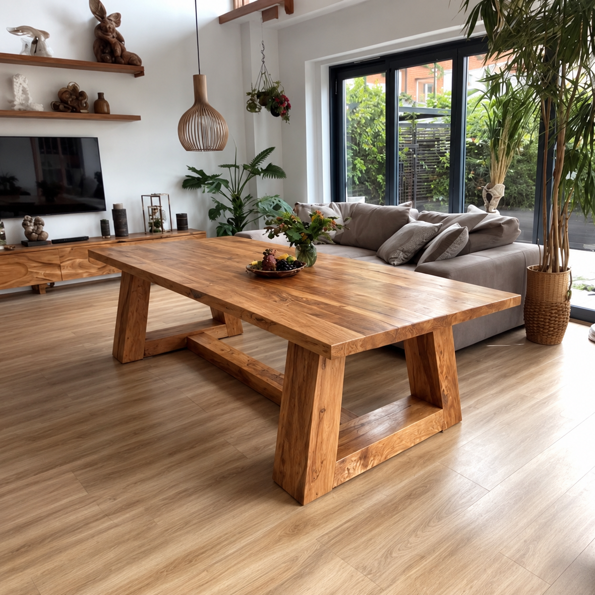 Horizon dining table — solid oak top 1⅝ in thick and solid pine base, design visualization 2