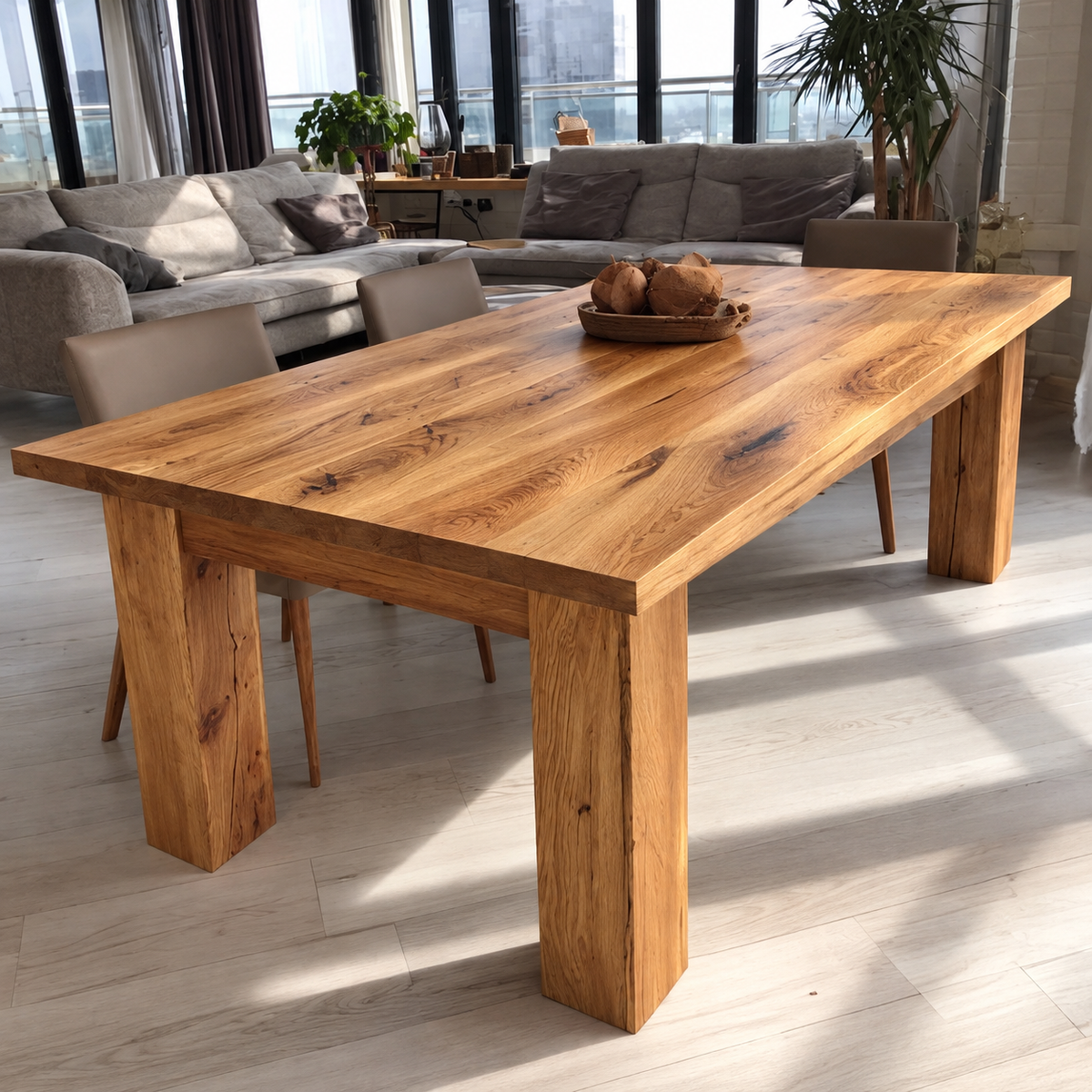 Pilier dining table — solid oak top 1⅝ in thick and solid pine base, design visualization 3