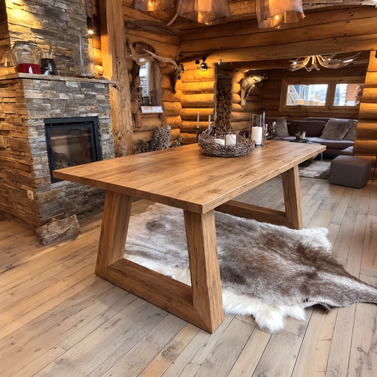 Horizon dining table — solid oak top 1⅝ in thick and solid pine base, design visualization 4