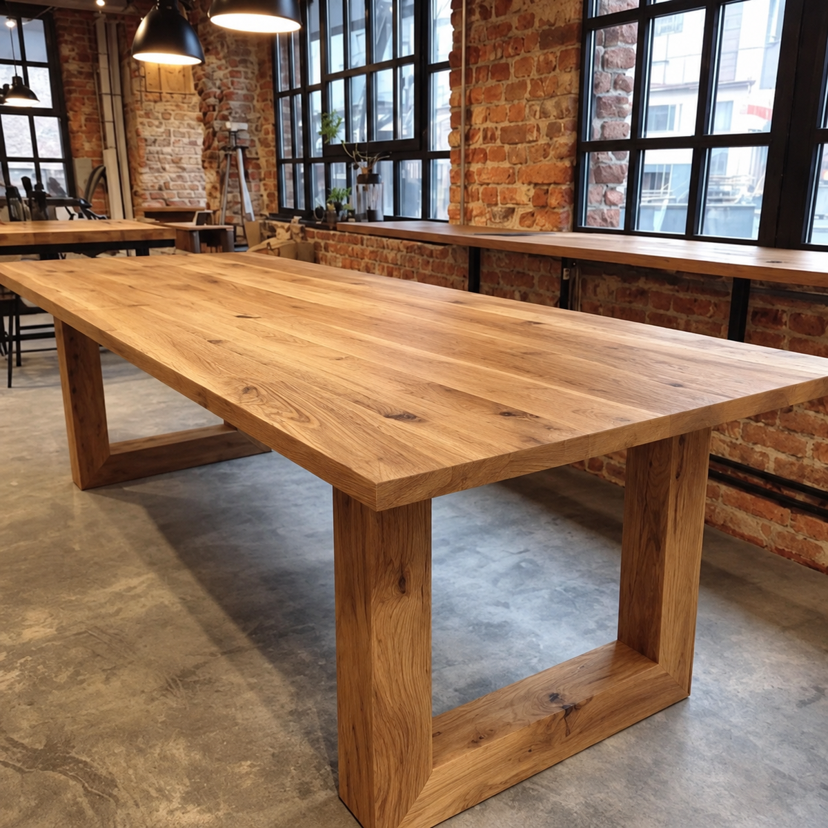 Portique dining table — solid oak top 1⅝ in thick and solid pine base, design visualization 5