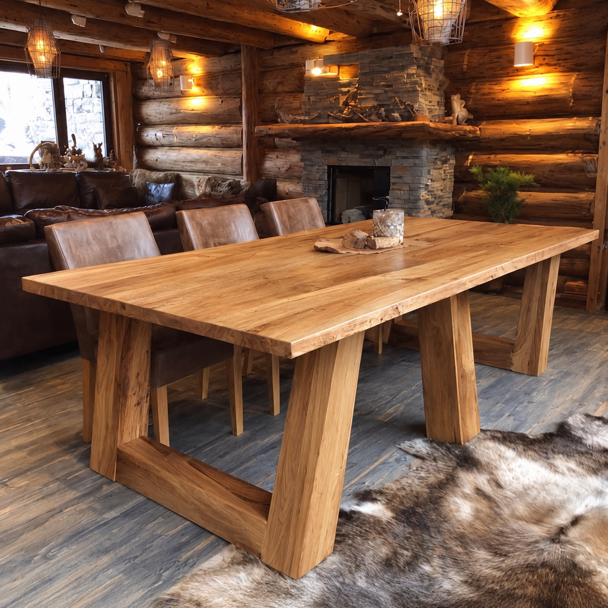 Horizon dining table — solid oak top 1⅝ in thick and solid pine base, design visualization 6