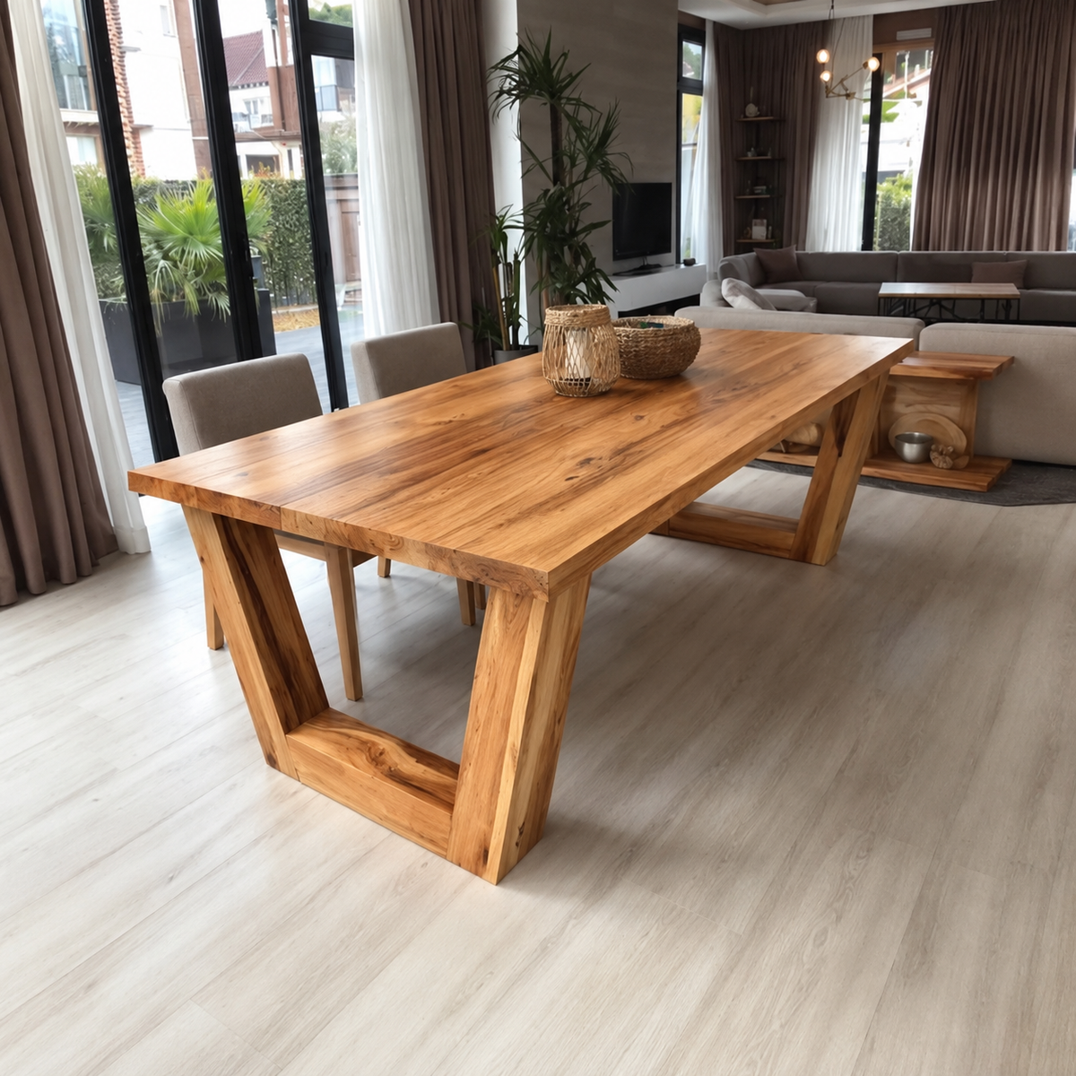 Horizon dining table — solid oak top 1⅝ in thick and solid pine base, design visualization 7