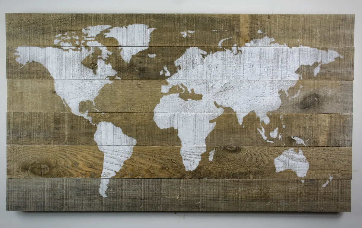Aries Den world map on barnwood