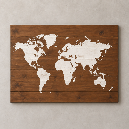 Carte du monde sur bois — série Classic