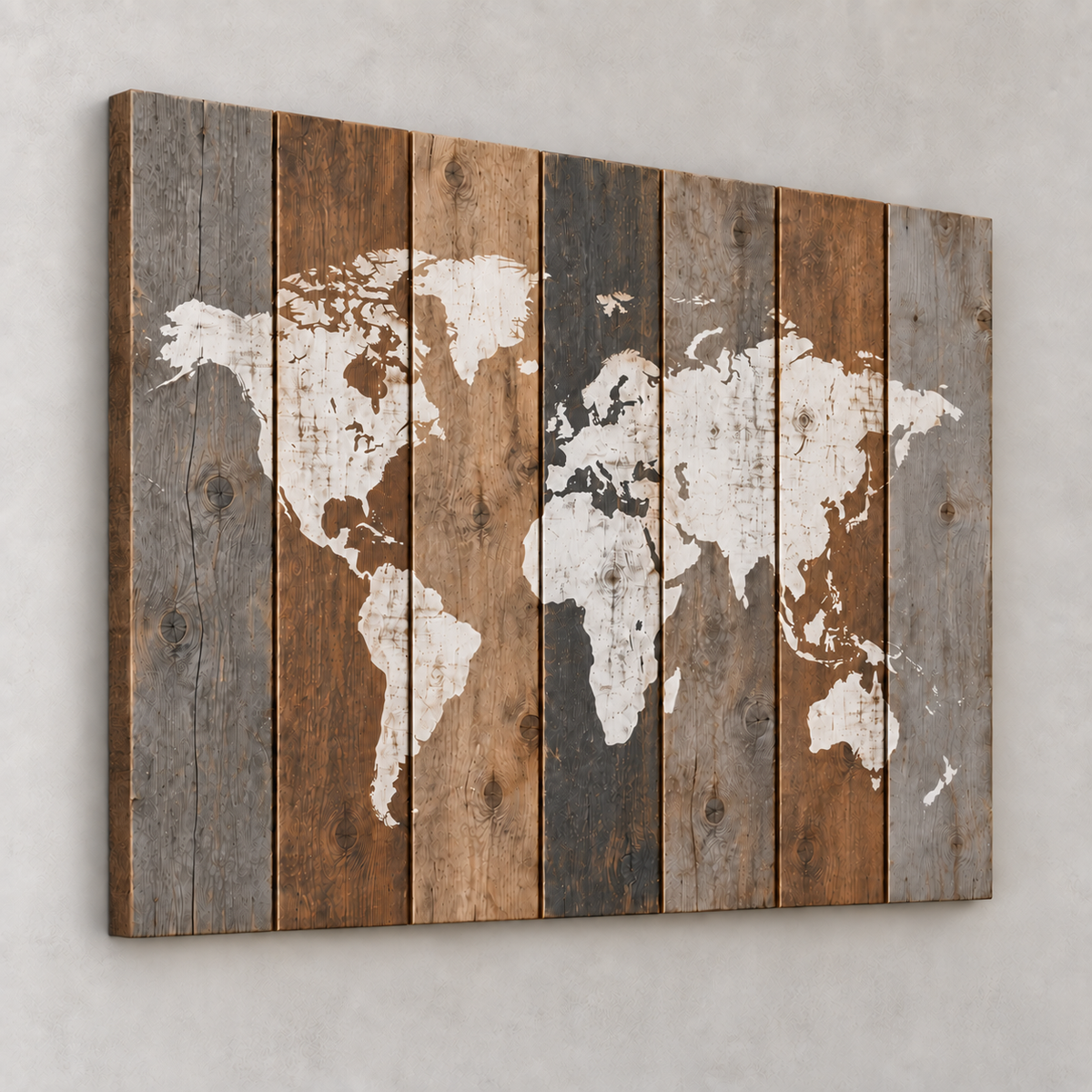 Distressed World Map on Wood