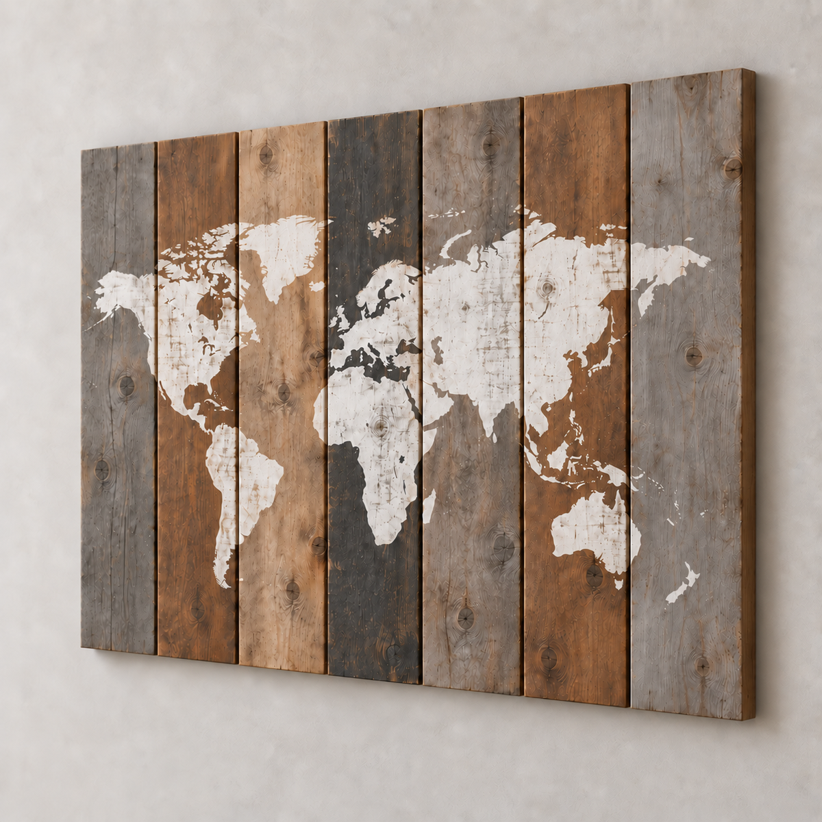 Distressed World Map on Wood