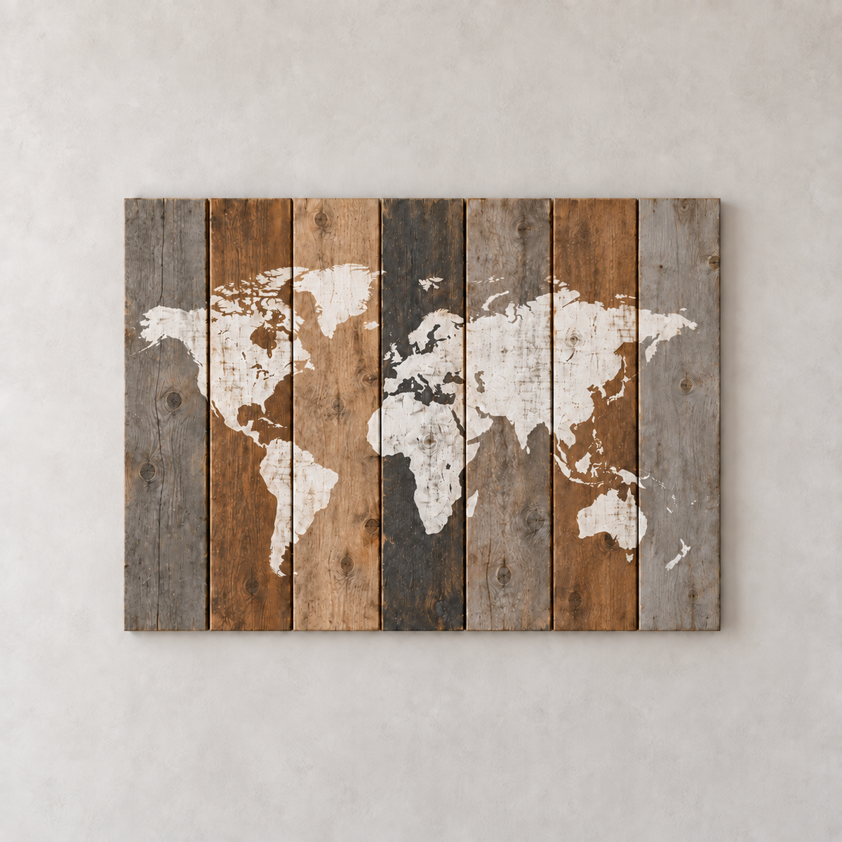 Distressed World Map on Wood