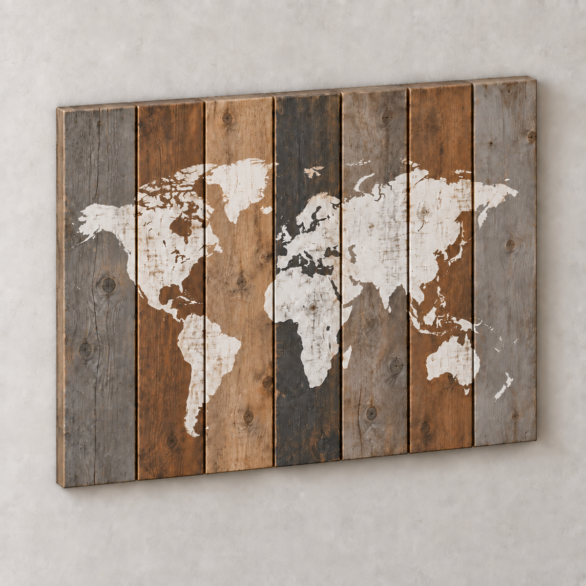 Distressed World Map on Wood