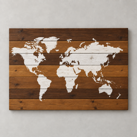 Carte du monde sur bois — série Genuine 02