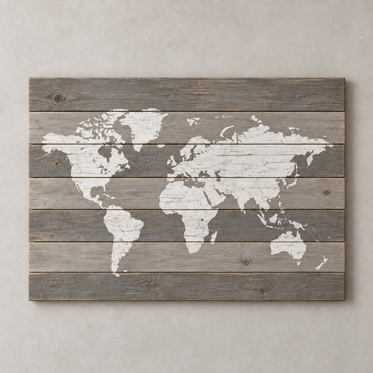 Carte du monde sur bois — série Hush