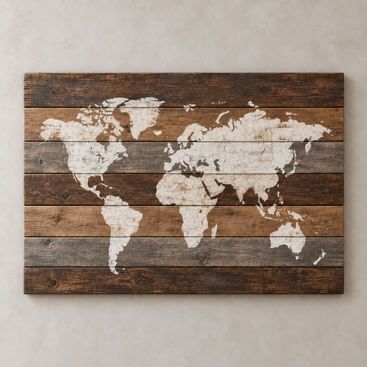 Carte du monde sur bois — Industrial 1.0