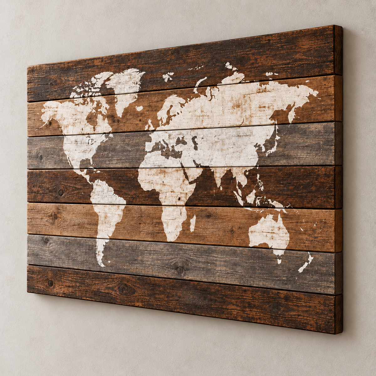 Carte du monde sur bois — Industrial 1.0