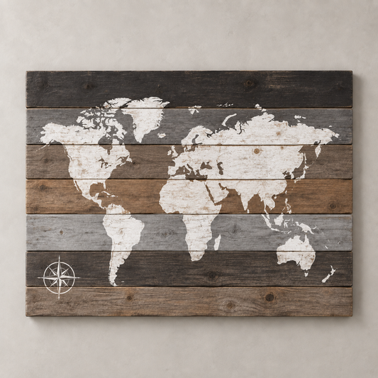 Carte du monde sur bois — Industrial 2.0