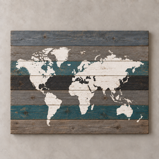 Carte du monde sur bois — série Loyal