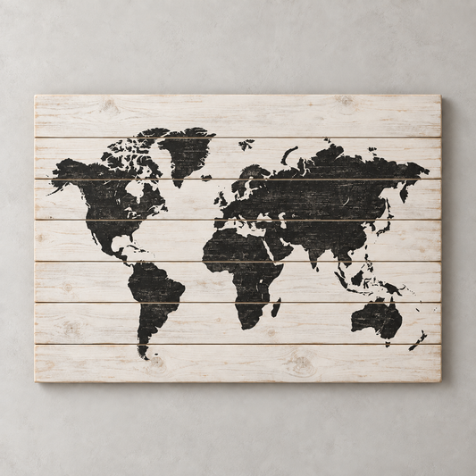 Carte du monde sur bois — série Minimal