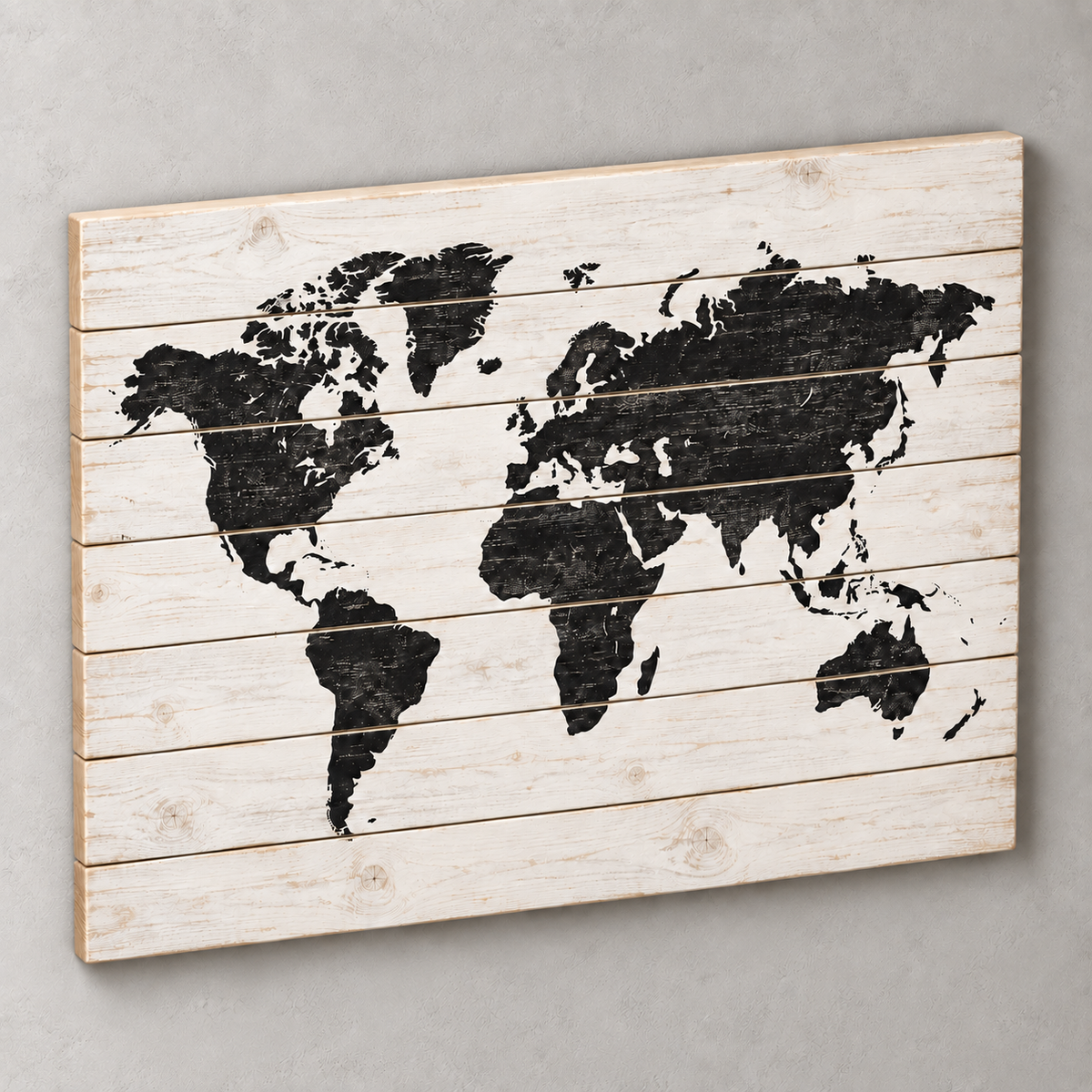 Carte du monde sur bois — série Minimal