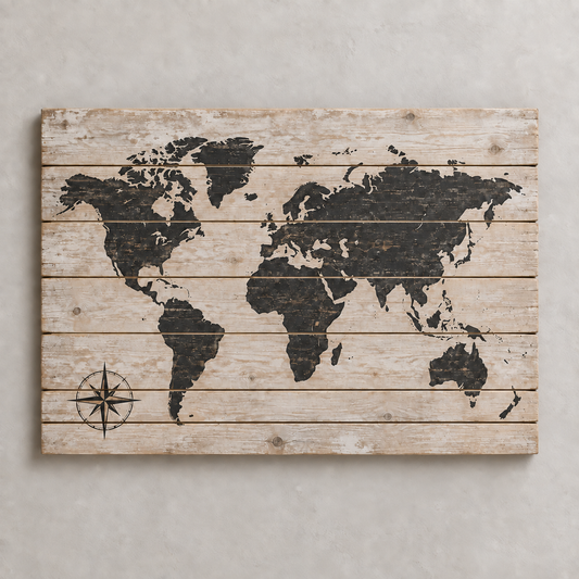 Carte du monde sur bois — série Pure