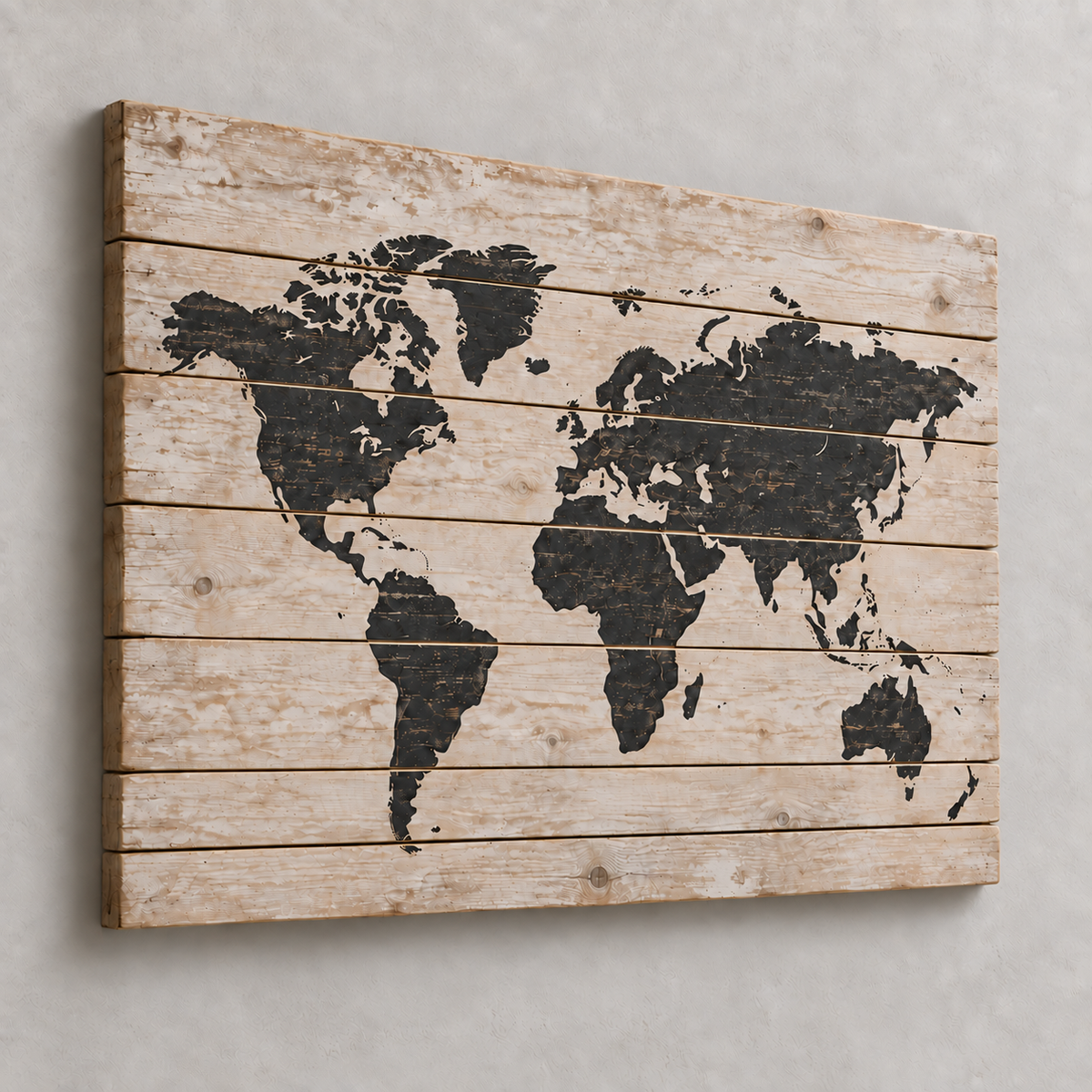 Carte du monde sur bois — série Pure