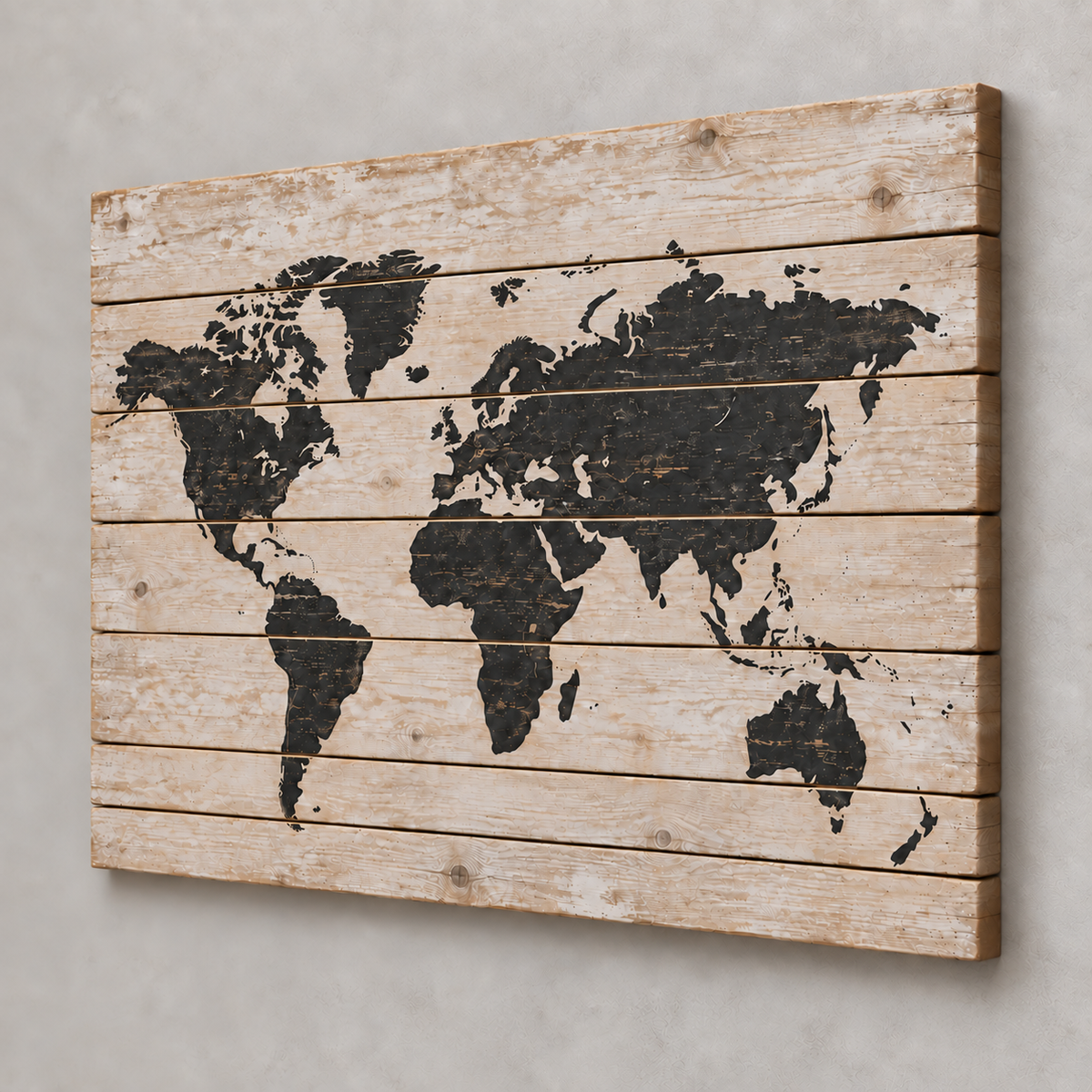 Carte du monde sur bois — série Pure