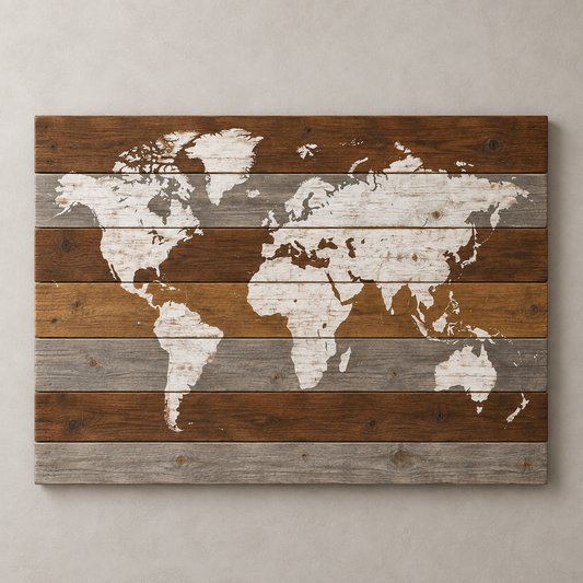 Carte du monde sur bois — série Genuine 01