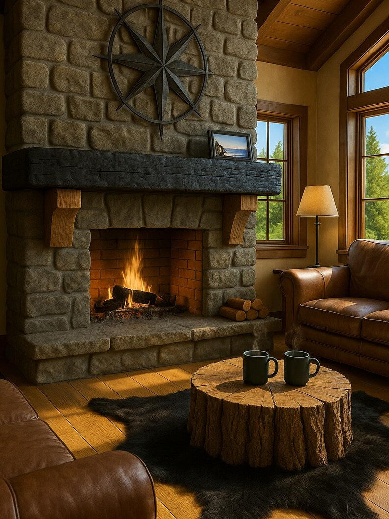 Serenity Fire Mantel — handmade pine with Shou Sugi Ban finish, view 5