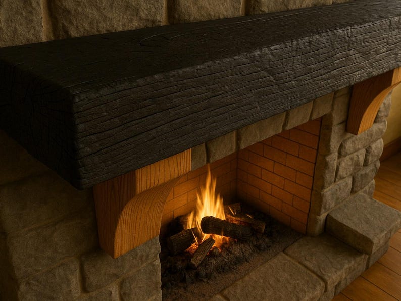 Serenity Fire Mantel — handmade pine with Shou Sugi Ban finish, view 6