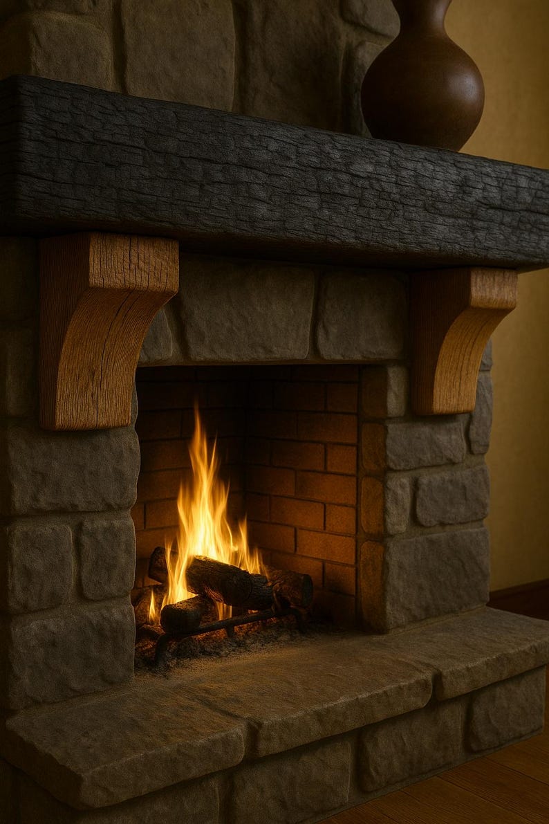 Serenity Fire Mantel — handmade pine with Shou Sugi Ban finish, view 7