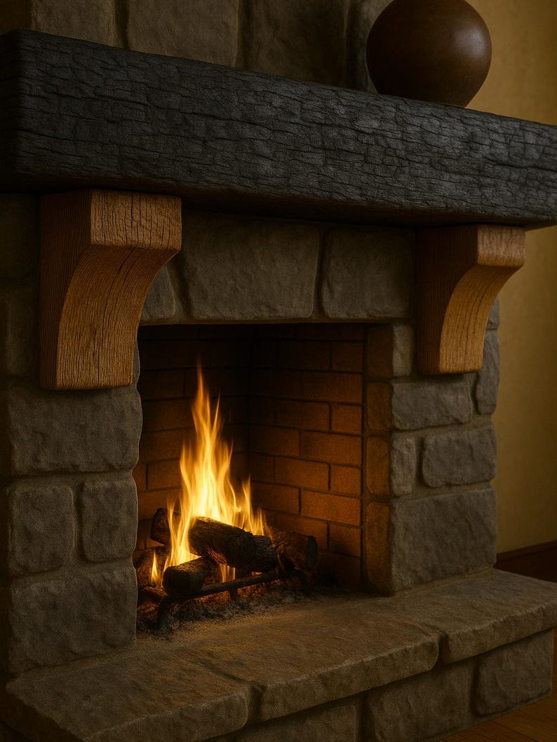 Serenity Fire Mantel — handmade pine with Shou Sugi Ban finish, view 9