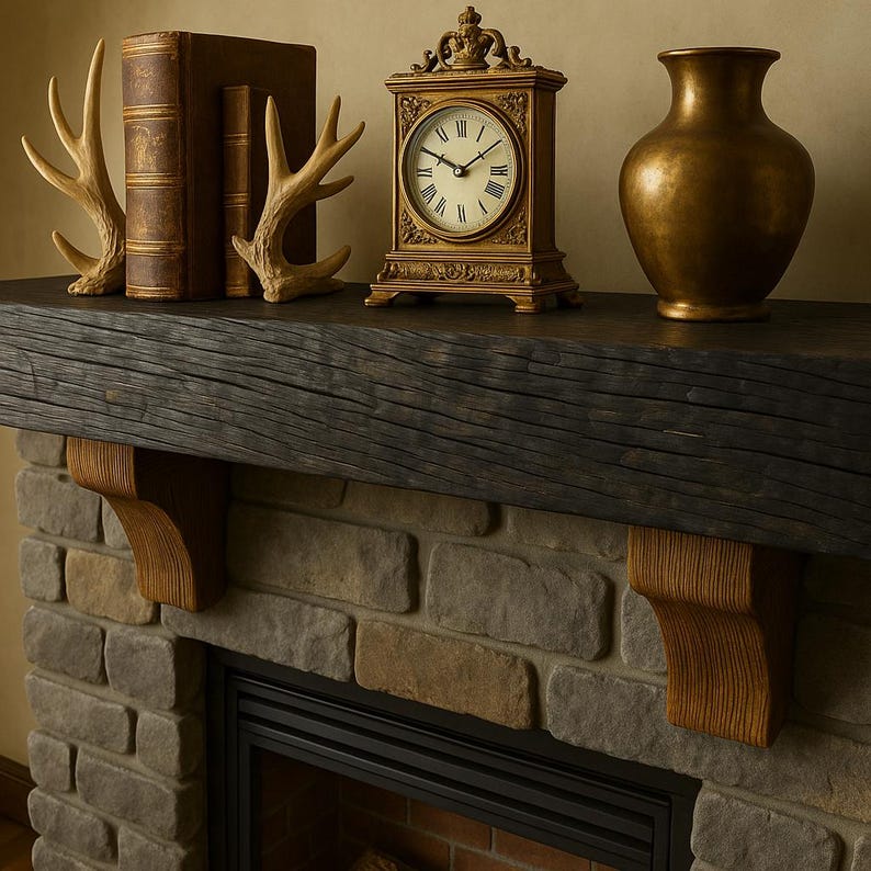 Serenity Fire Mantel — handmade pine with Shou Sugi Ban finish, view 11