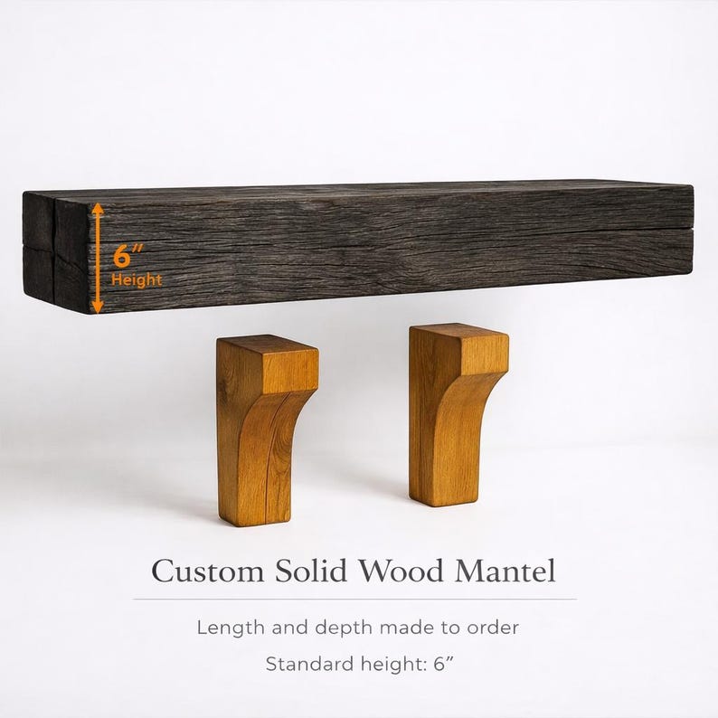 Serenity Fire Mantel — handmade pine with Shou Sugi Ban finish, view 2