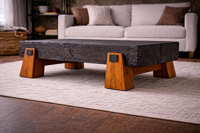 Serenity Coffee Table — handmade pine with Shou Sugi Ban finish, view 1
