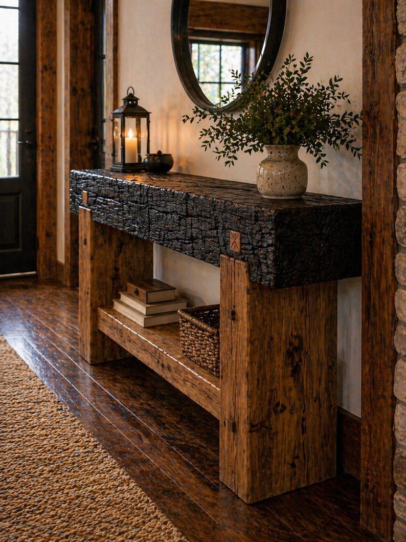 Serenity Console Table — handmade pine with Shou Sugi Ban finish, view 3