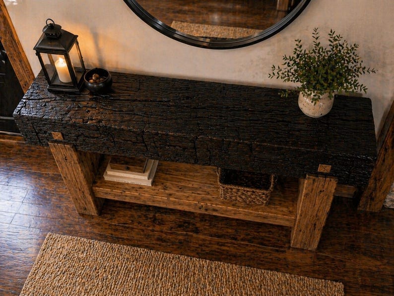 Serenity Console Table — handmade pine with Shou Sugi Ban finish, view 4