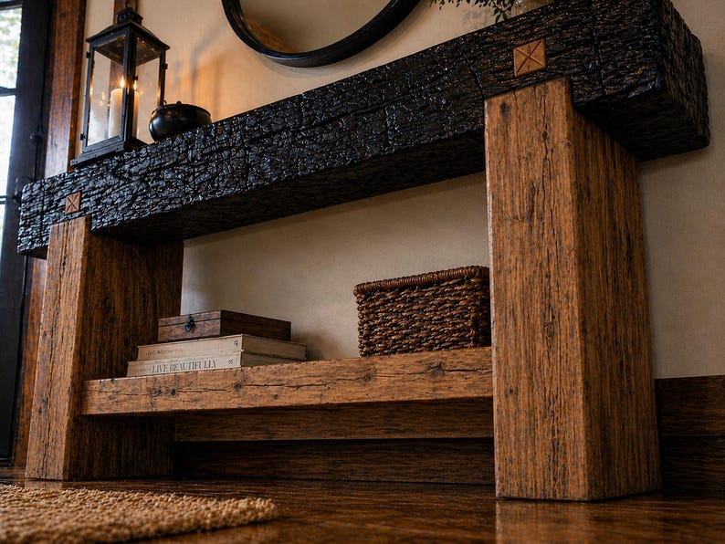 Serenity Console Table — handmade pine with Shou Sugi Ban finish, view 6