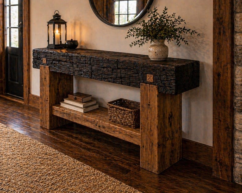 Serenity Console Table — handmade pine with Shou Sugi Ban finish, view 1