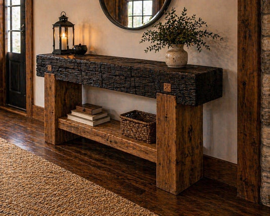 Serenity Console Table — handmade pine with Shou Sugi Ban finish, view 1