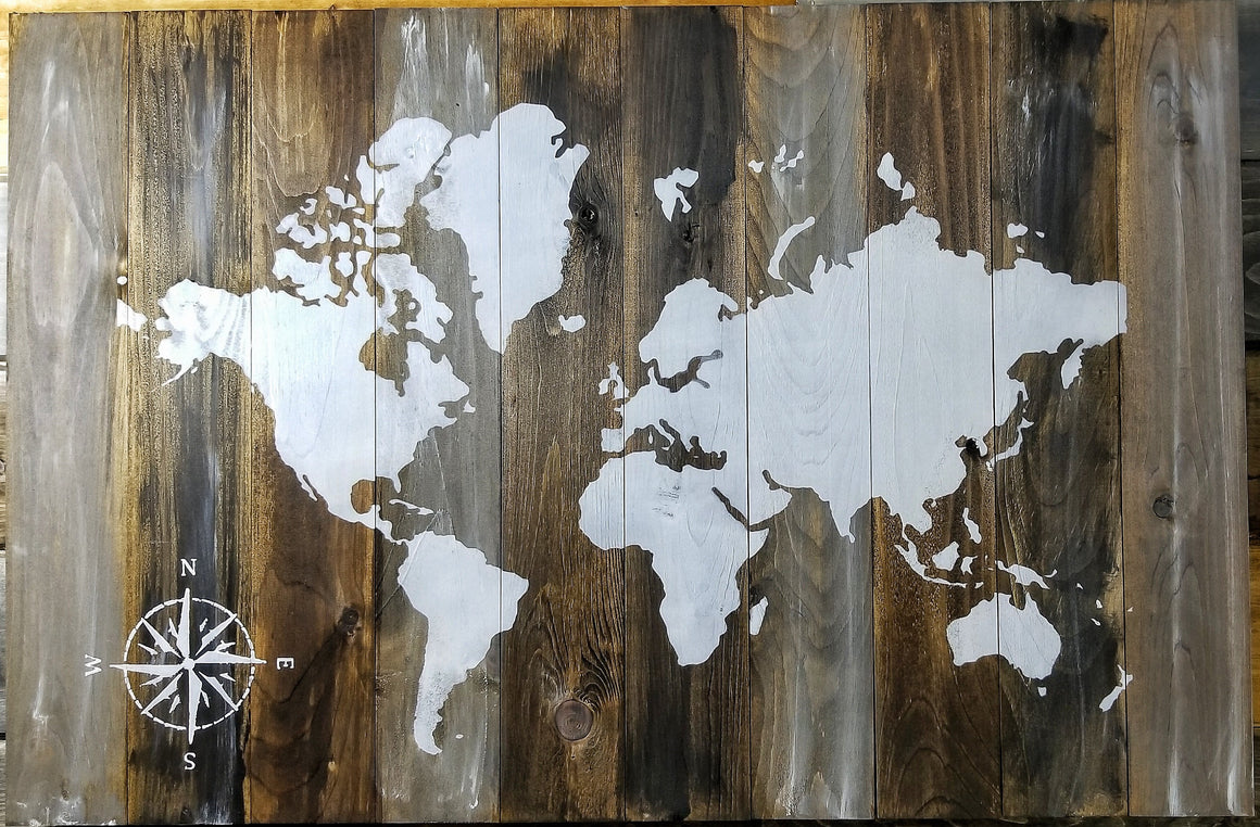 Distressed World Map on Wood
