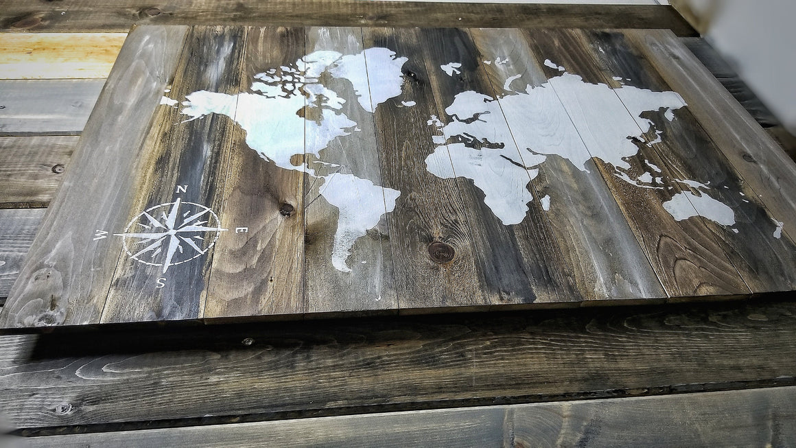 Distressed World Map on Wood