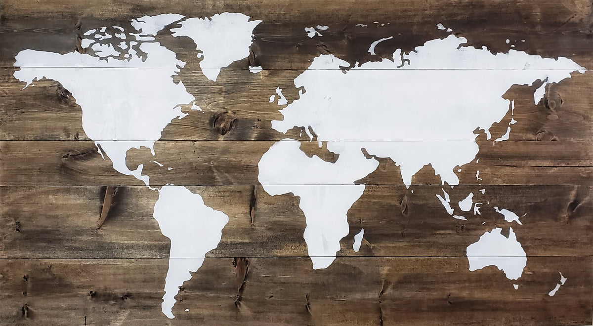 Carte du monde sur cèdre — brun foncé