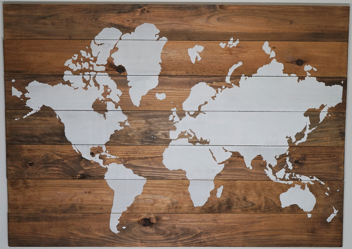 Medium Brown | World Map on Wood | 36 x 28 - Aries Den