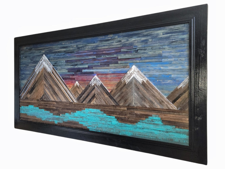 Banff | Art de la montagne en bois | Rocheuses canadiennes | Art mural de montagne | Wood Mountains | Rustique | 3D | Récupéré | Barnwood | Blue Sky | Fait main