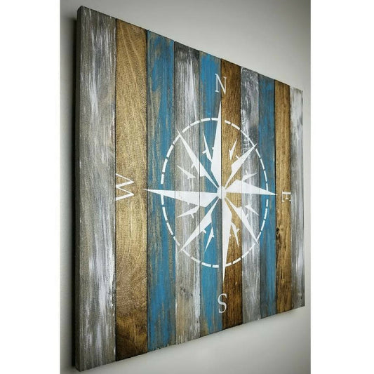 Rose des vents sur bois — 20 × 20 po